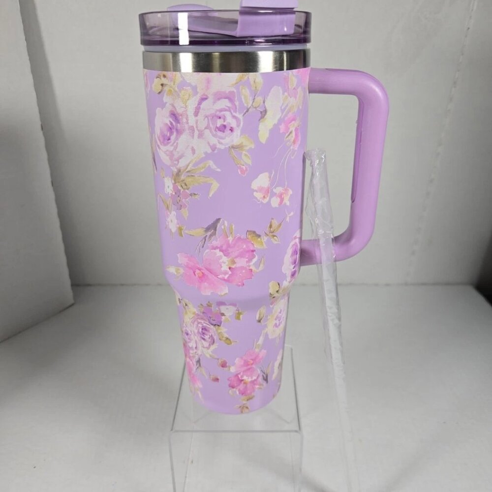 Rosa Beaux Purple Floral 40oz Stainless Steel Insulated Tumbler NEW